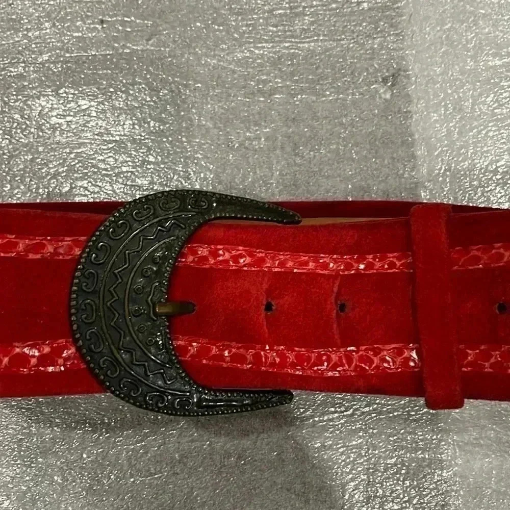 [30-38”]Vintage Century Canada Red Suede  Leather with Snake Skin deco Belt